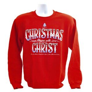 Christmas Begins With Christ, Crew Neck Sweatshirt, Red,  Small - Brand New